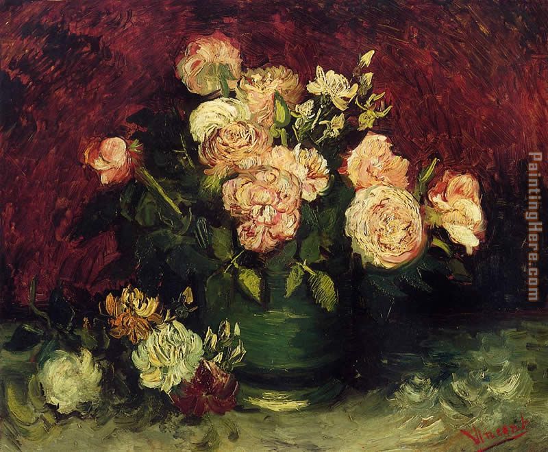 Bowl with Peonies and Roses painting - Vincent van Gogh Bowl with Peonies and Roses art painting